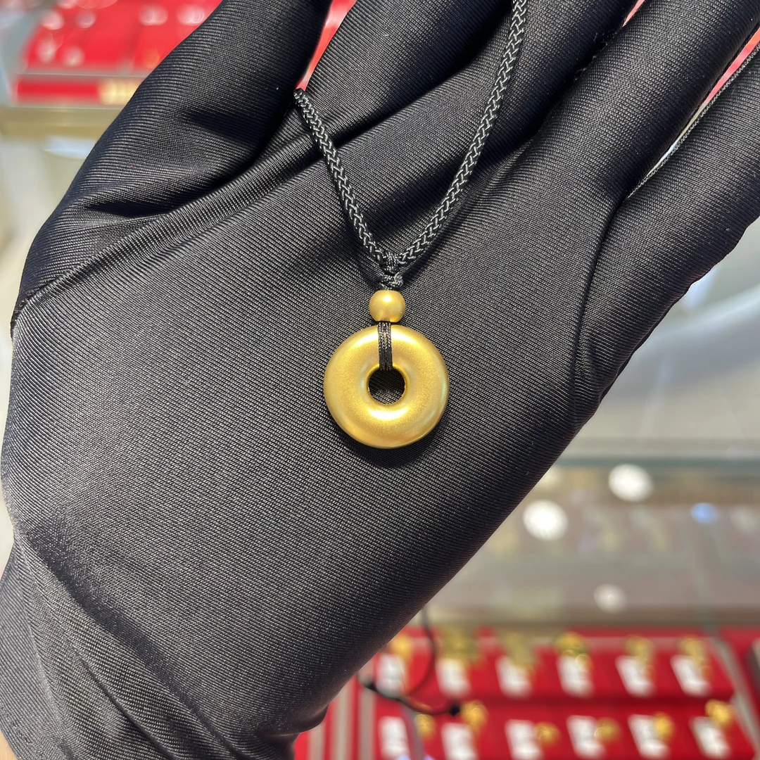 足金纯黄金平安扣吊坠古法硬金空心