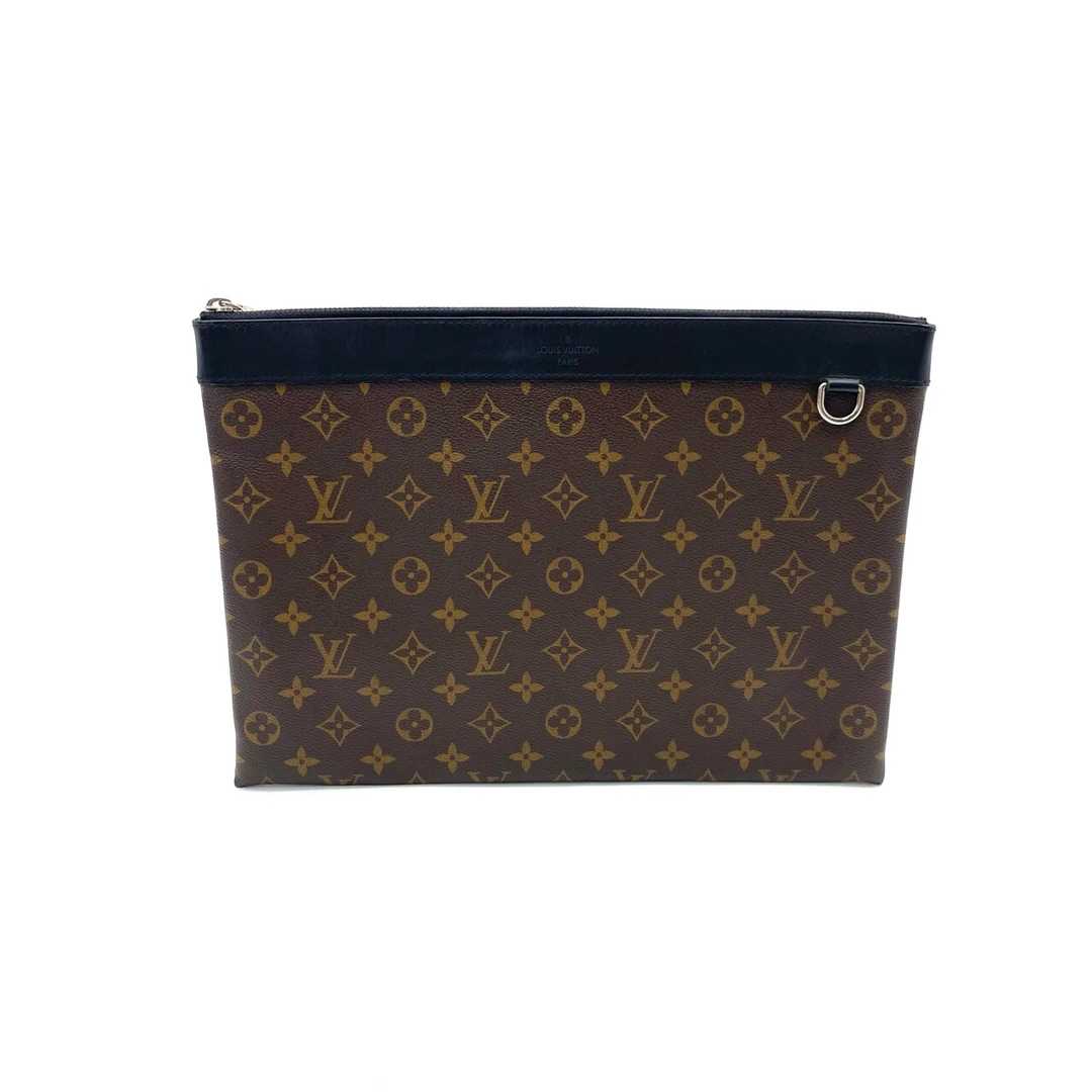 95新 LouisVuitton/路易威登  98新棕老花拼皮手拿包 尺寸35/24