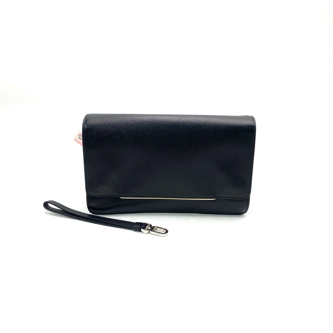 95新 Prada/普拉达 98新黑色全皮手拿包 尺寸24/15