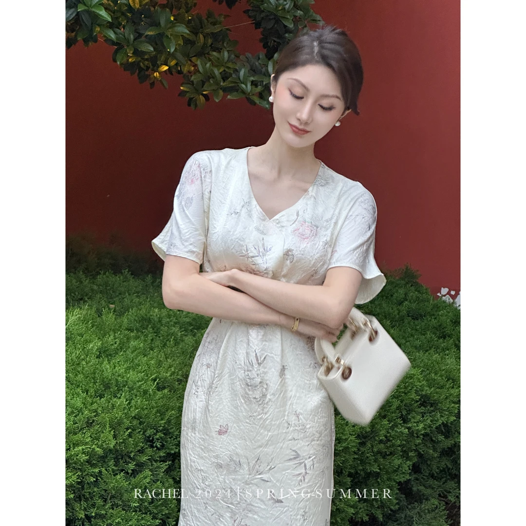 RHRN自制高品 流光印花醋酸鱼尾连衣裙