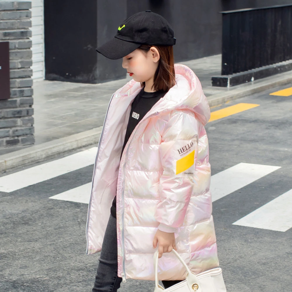 白鸭绒儿童羽绒服中长款男童女童洋气加厚中大童免洗亮面