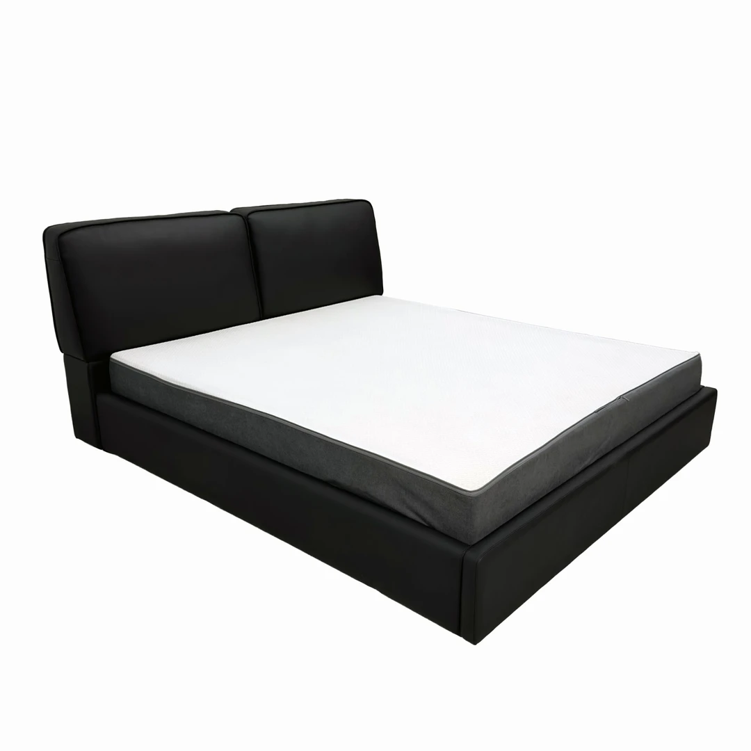 长风T-954大黑牛床｜主卧皮艺床 现代简约家用双人床 头层牛皮大床