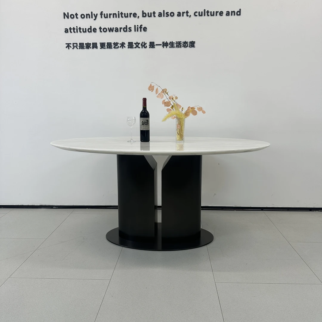 长风T-652椭圆餐桌｜现代简约 家用异形大理石高档桌 餐厅饭桌子