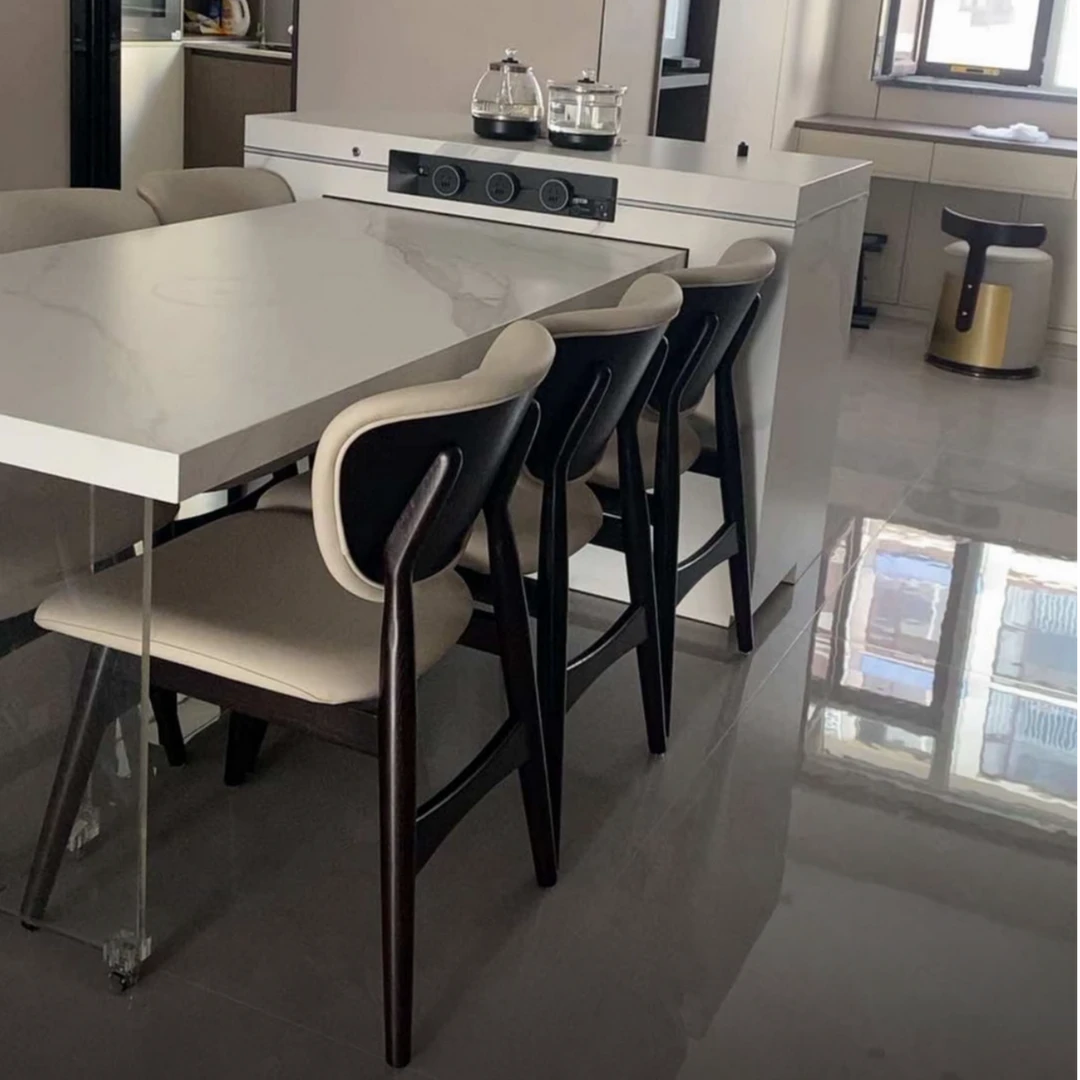 长风T-712餐椅｜现代简约餐厅餐椅 皮艺书桌椅 家用白蜡木高背餐椅