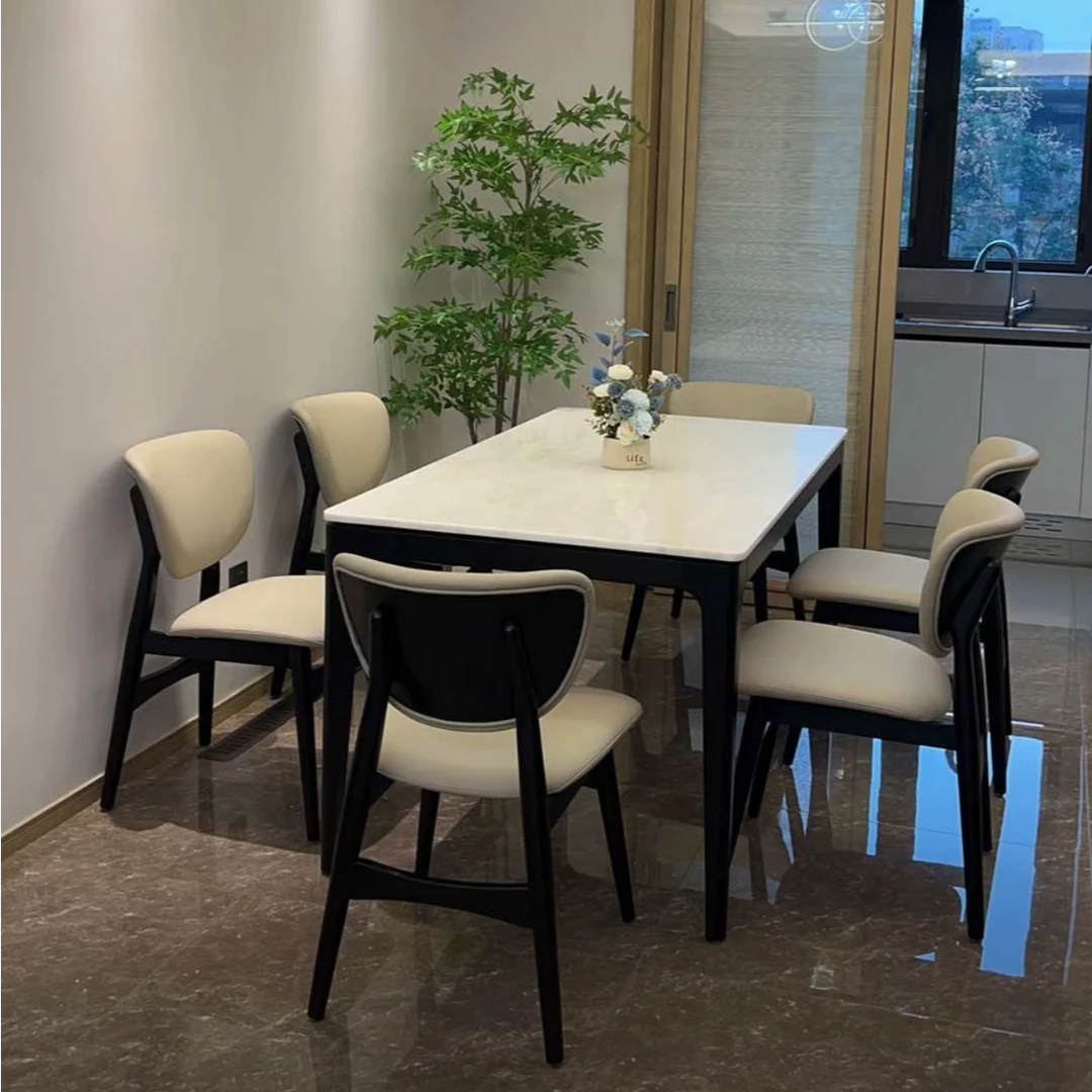 长风T-615天然大理石餐桌｜现代简约家用长方形实木大理石高档饭桌