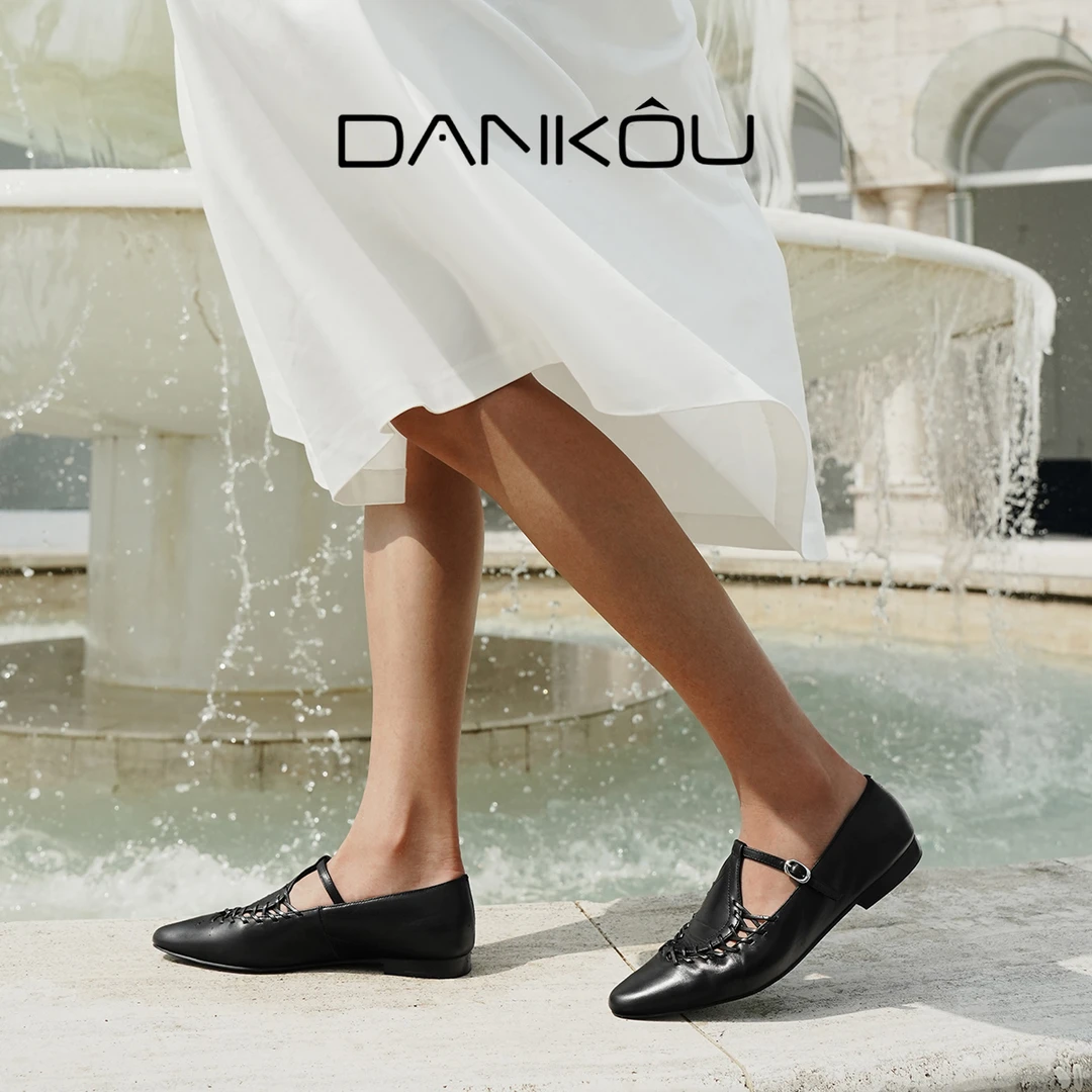 DANKOU丹蔻 交叉编织镂空尖头高货手工胎牛女单鞋-qp