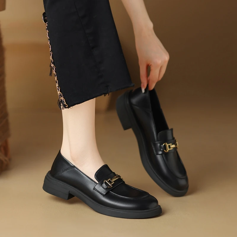 ZHR则则金属衔扣加绒乐福鞋女舒适保暖鞋子女款女ins潮牌百搭