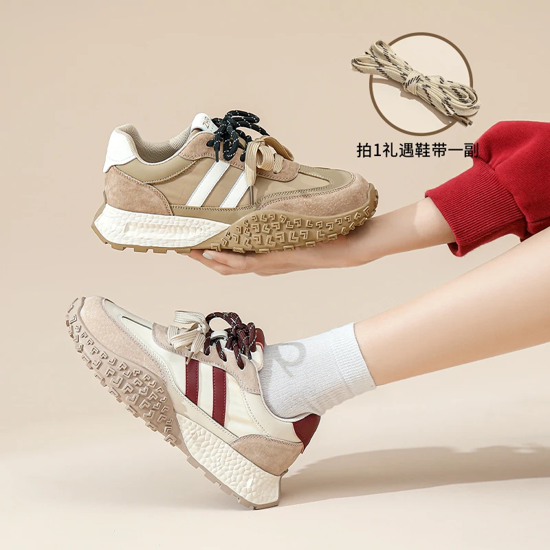 ZHR真皮厚底德训鞋阿甘小白鞋2025运动休闲鞋鞋子女ins潮牌百搭