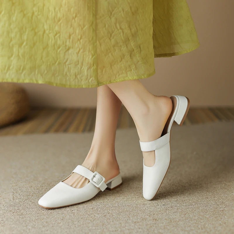 ZHR包头半拖鞋穆勒拖玛丽珍鞋子女一字扣带包头凉鞋
