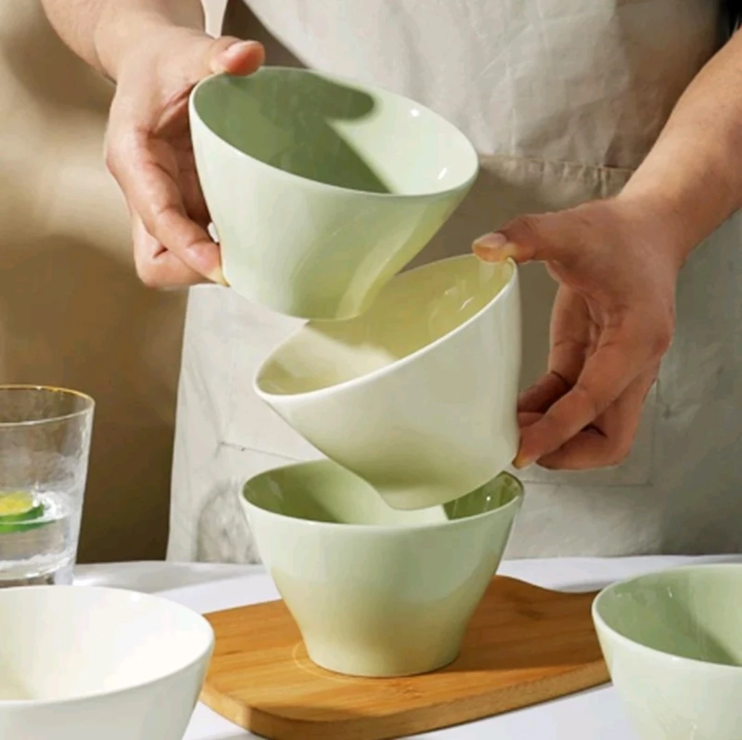 8只装5英寸抹茶绿斗笠碗家用沙拉甜品冰粉碗ins风高脚防烫碗