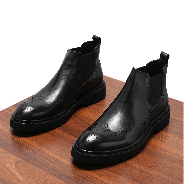 复古英伦风真皮切尔西靴男布洛克雕花高帮鞋商务休闲皮靴男士短靴