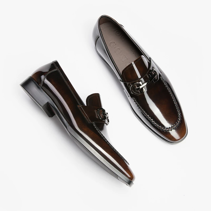 头层牛皮一脚蹬男鞋英伦皮鞋男休闲真皮乐福鞋男套脚百搭懒人鞋子