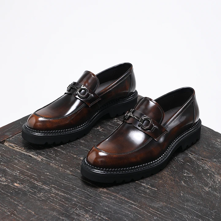 乐福鞋男亮皮马衔扣英伦青年真皮一脚蹬商务休闲皮鞋透气单鞋秋季
