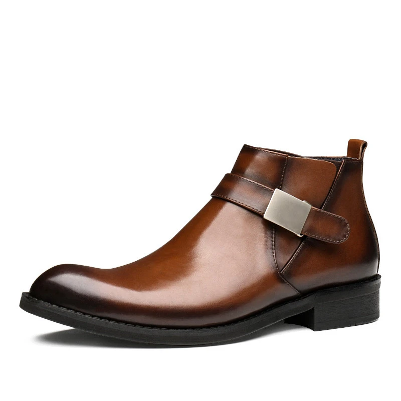 马丁靴男款复古英伦风尖头男靴商务休闲高帮皮靴真皮时尚短靴冬季
