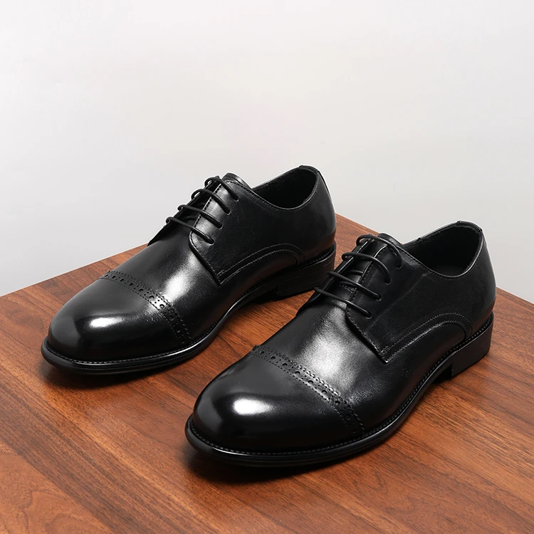 全牛皮低帮三接头水洗牛皮男士商务正装皮鞋男手工真皮德比鞋男鞋