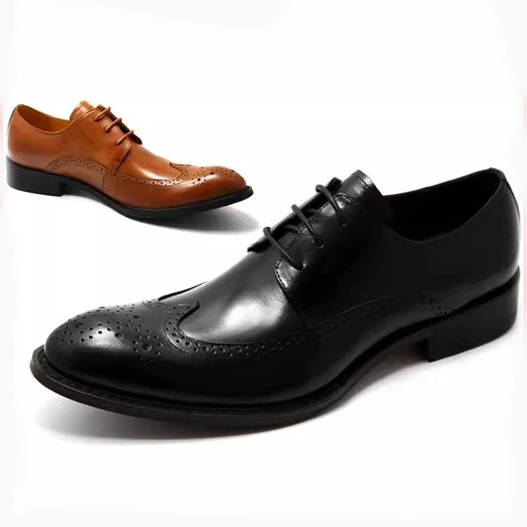 2024布洛克雕花男士皮鞋男尖头正装商务英伦系带真皮新郎结婚男鞋