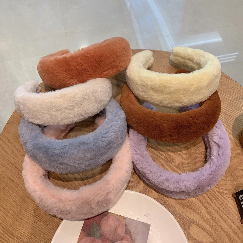 韩国毛毛加厚毛绒发箍女秋冬复古百搭高颅顶宽边压发卡白色头箍女