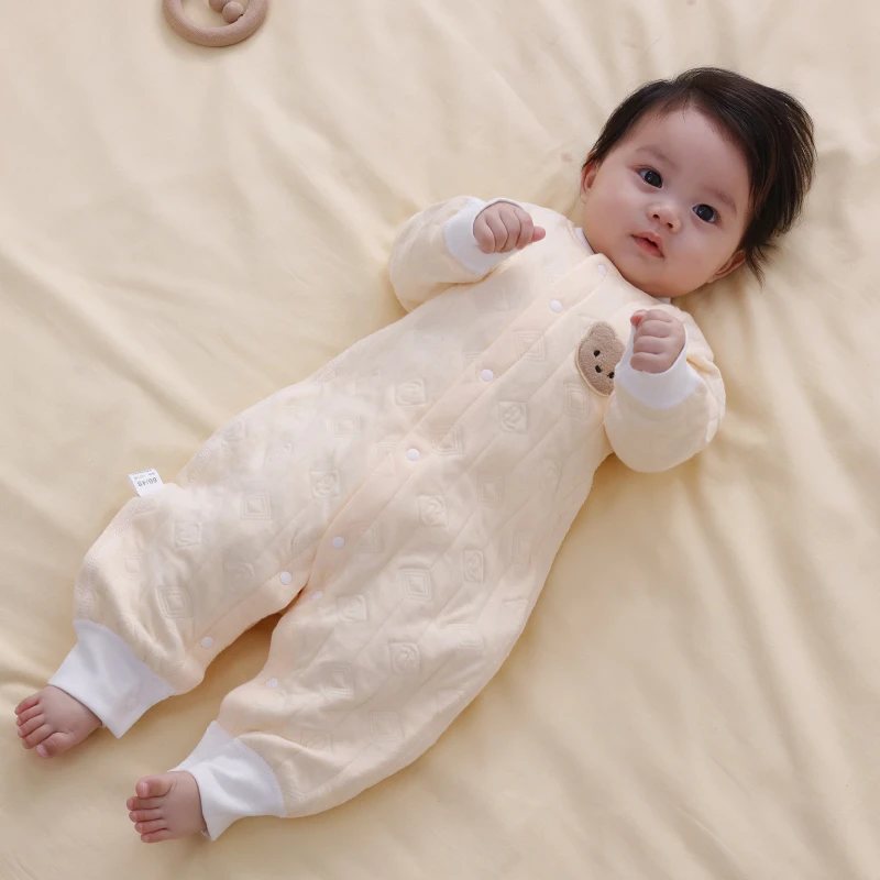 婴儿连体衣保暖全棉春秋无骨夹棉新生儿宝宝衣服睡衣爬服长袖哈衣