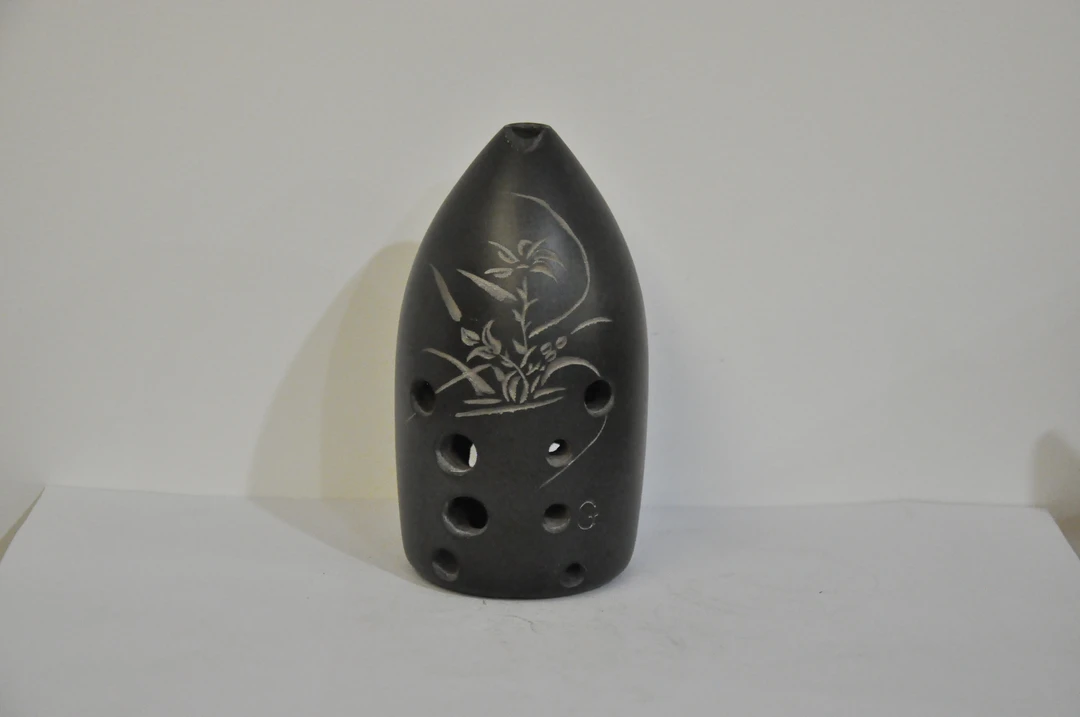 陶埙F调G调黑陶工艺10孔双腔笔筒埙默认发F调