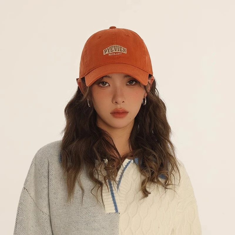 脏橘色棒球帽女韩版百搭显脸小深顶宽帽檐鸭舌帽情侣款四季帽子潮