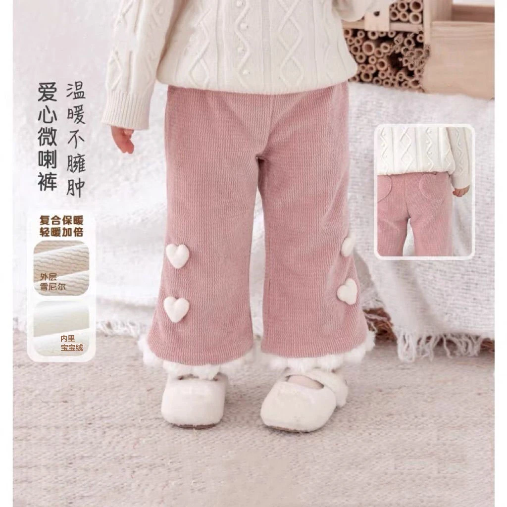 女宝加绒裤子2024冬新款女童洋气婴儿冬季裤子1到3岁冬款保暖细绒