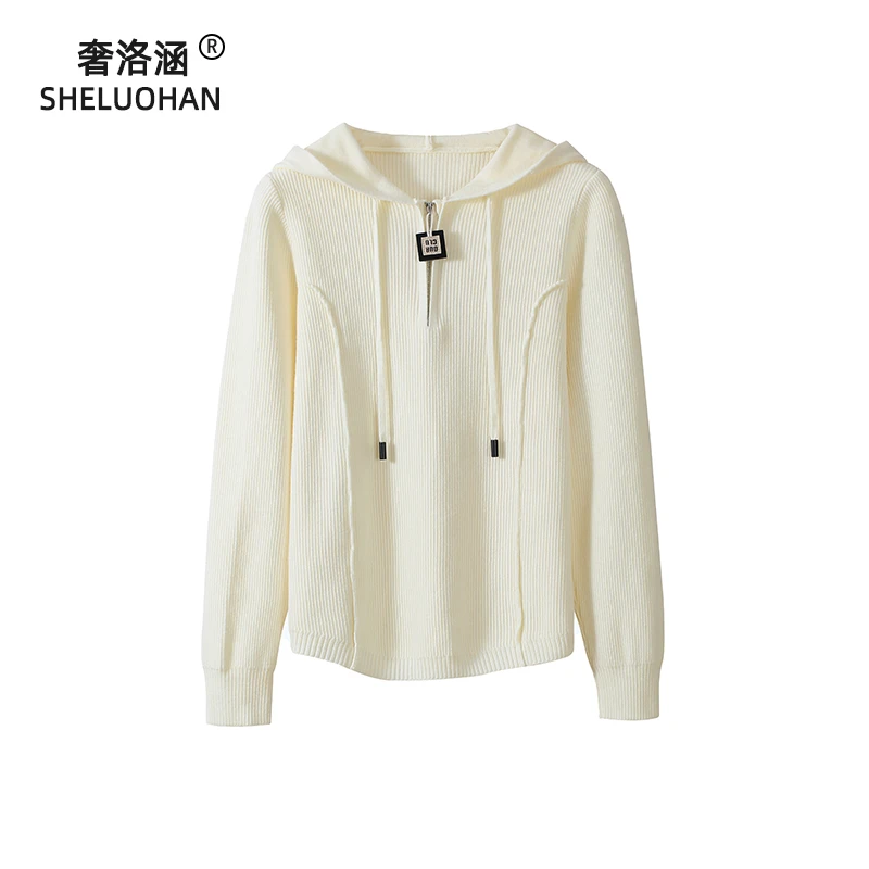 连帽抽绳半开胸拉链针织衫卫衣女秋冬新款宽松纯色设计感短款外套