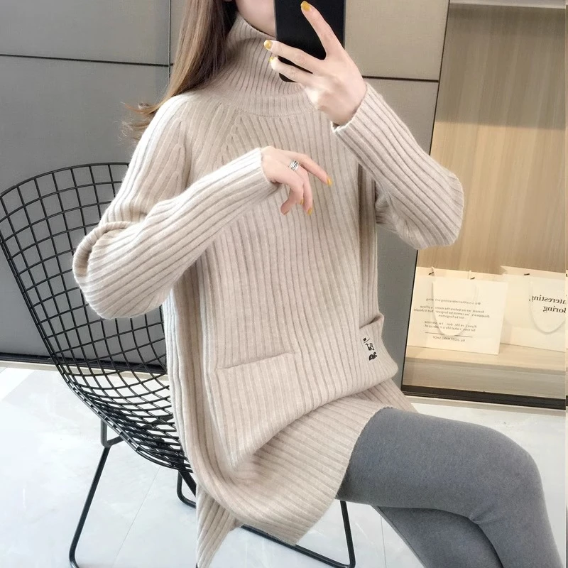 高领毛衣女士冬季加厚2024年新款软糯中长款打底衫慵懒风宽松外穿