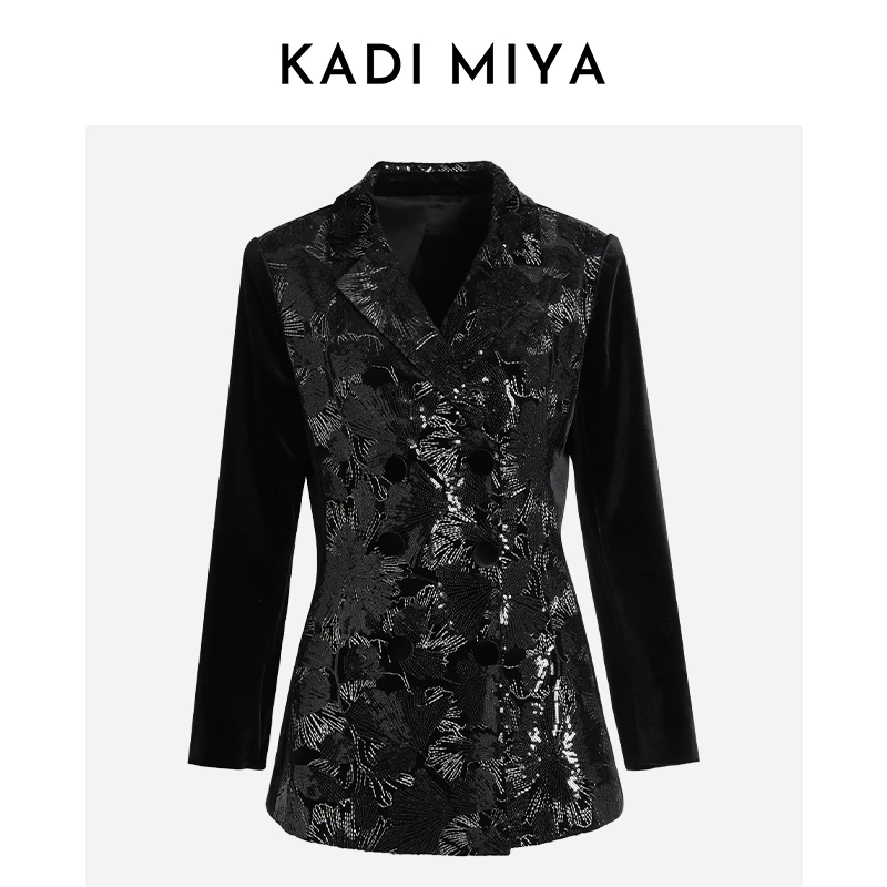 KADIMIYA【摇滚诗人】华丽摩登收腰亮片拼接西装外套女休闲修身个性
