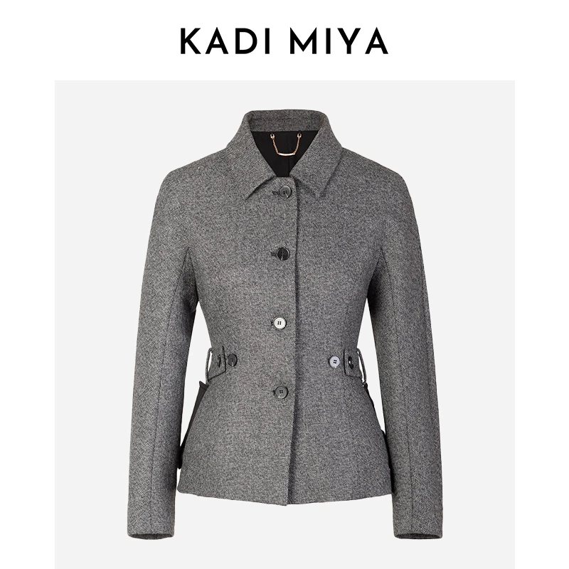 KADIMIYA克里斯丁法式复古修身百搭短款羊毛大衣西装秀场款外套