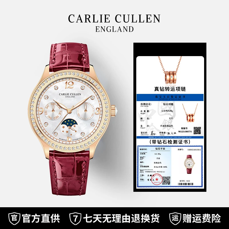 【万达专柜直发】翡丽系列镂空女款全自动机械表真钻奢华腕表-8035