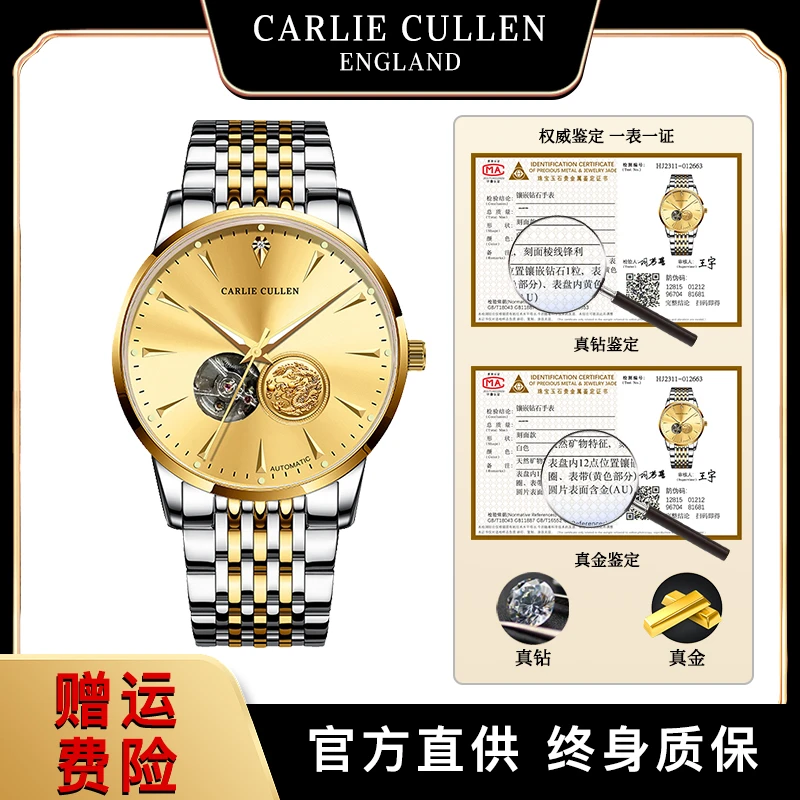 【大龙专属】真金真钻金龍系列全自动机械表男士高端奢华商务腕表