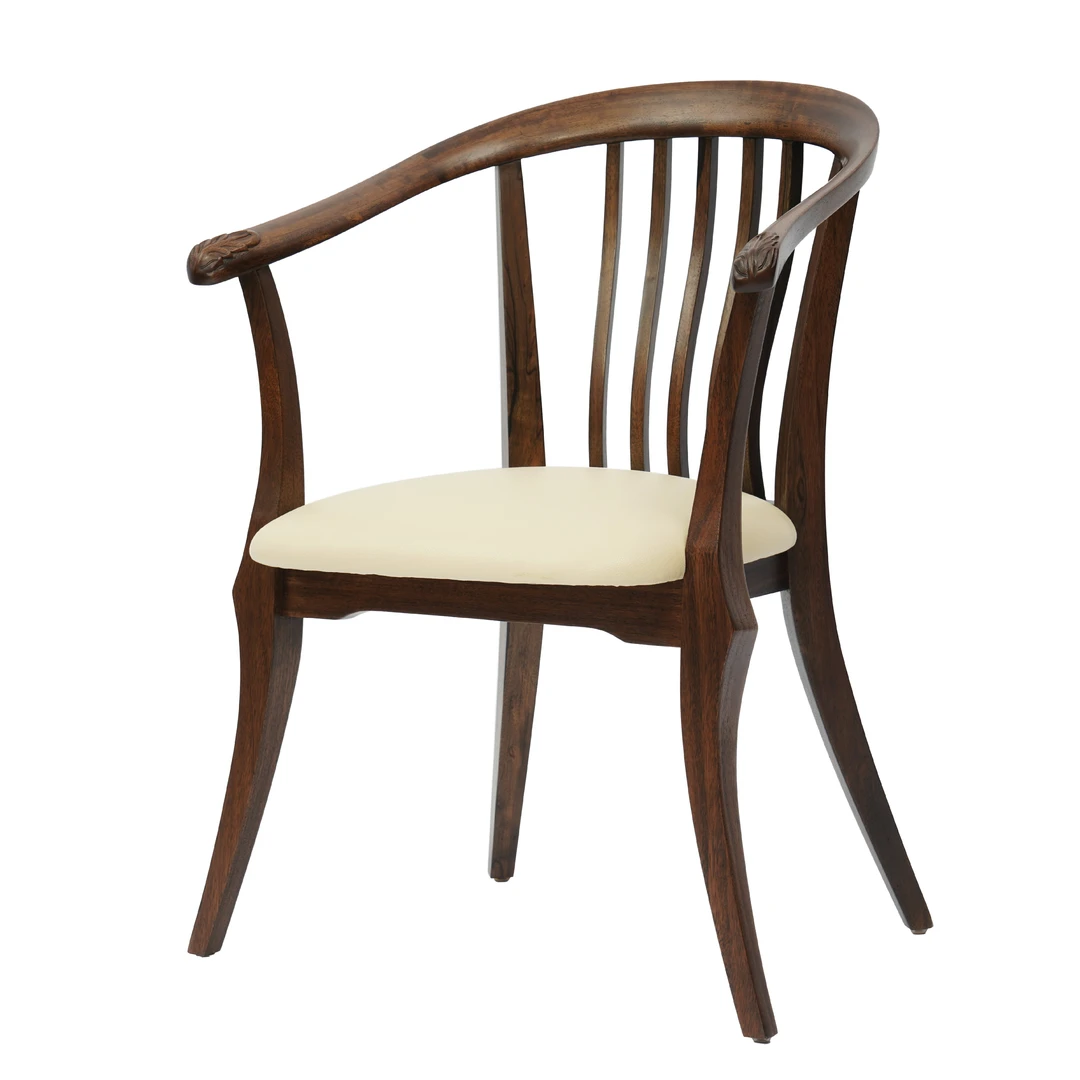 隐珏新中式实木胡桃木餐椅休闲居家简约条纹软包舒适扶手