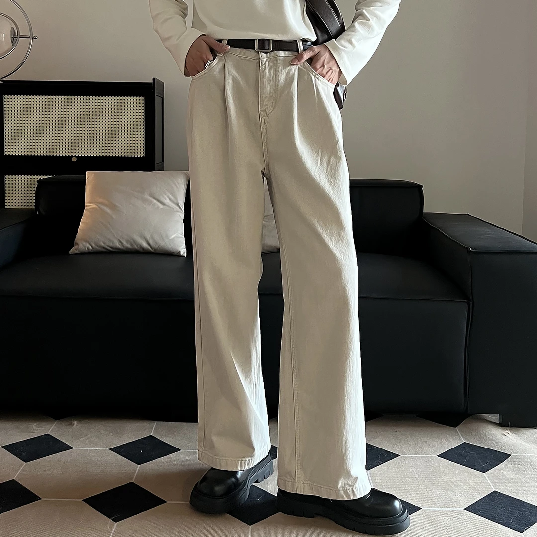 CGSYJ直筒白色牛仔裤男款男生垂感长裤休闲宽松复古秋冬裤子复古