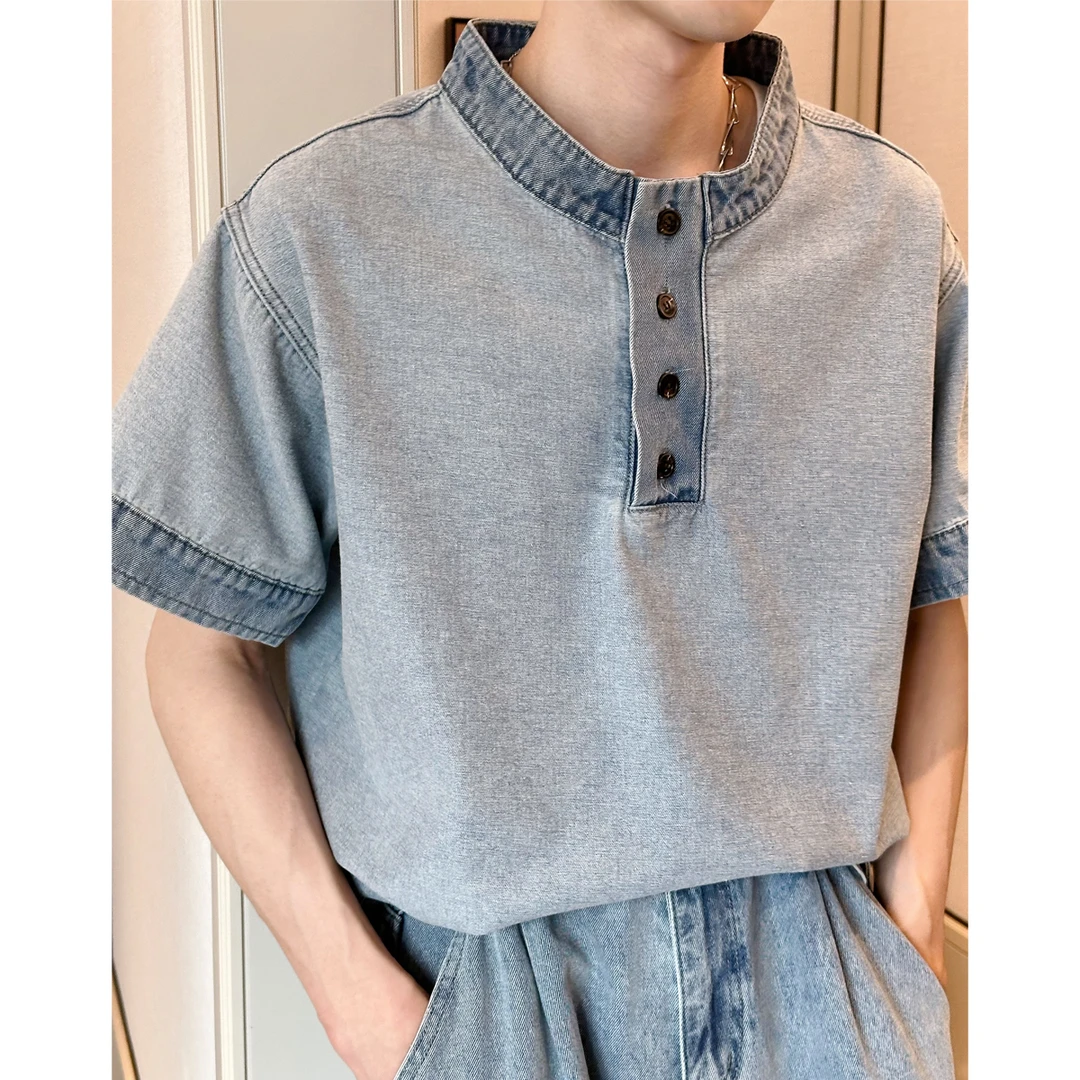 CGSYJ复古牛仔水洗反穿休闲宽松圆领衬衫短袖百搭夏季
