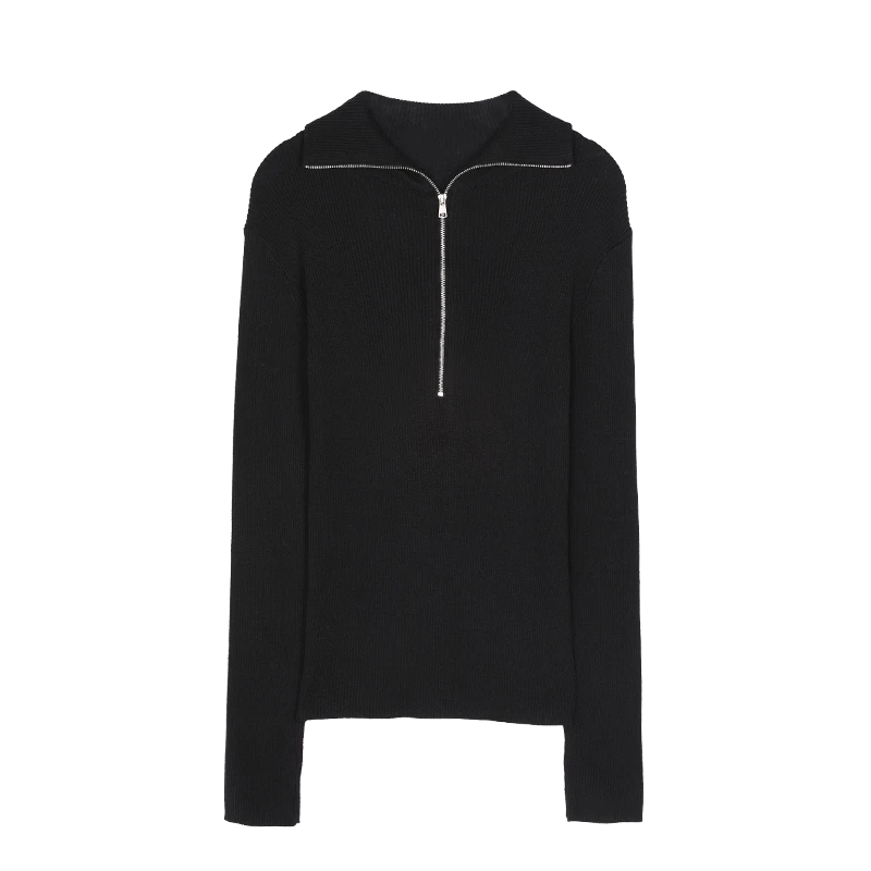 白弓BAIGONG/拒绝搭讪坑条翻领针织衫33607