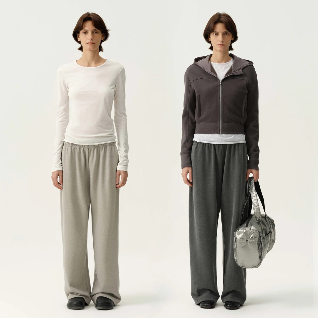 白弓BAIGONG/灰色空间宽松直筒休闲卫裤50876X