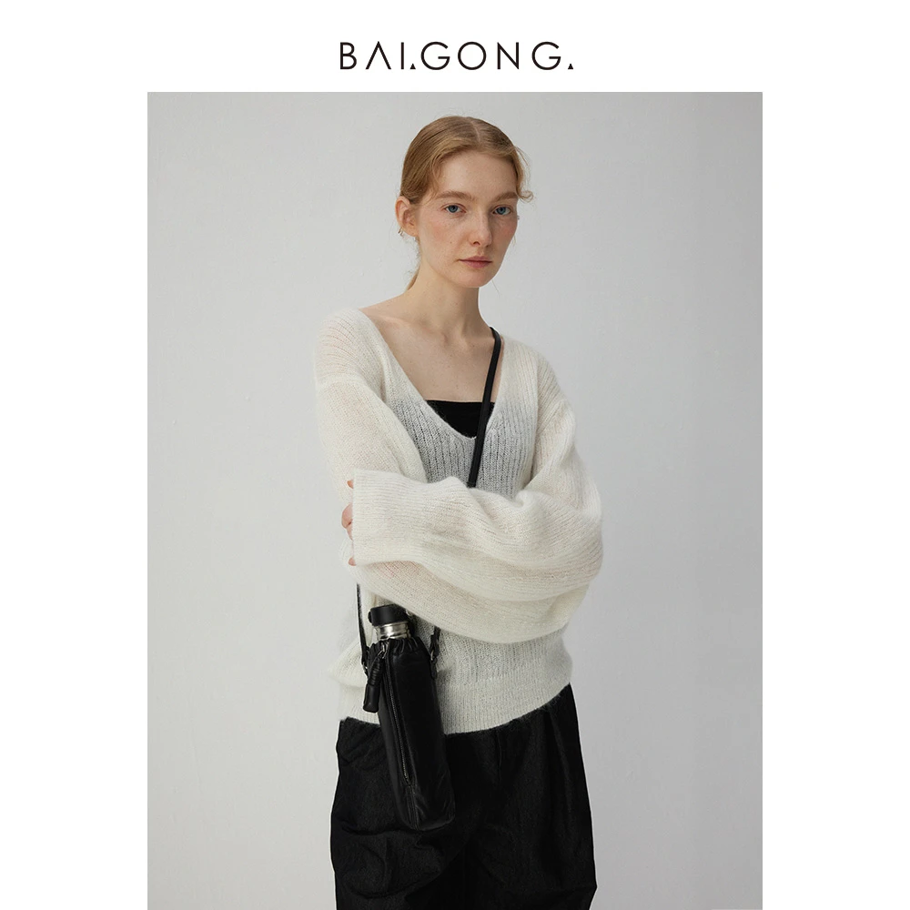 白弓BAIGONG/马海毛柔软慵懒风毛衣37575X