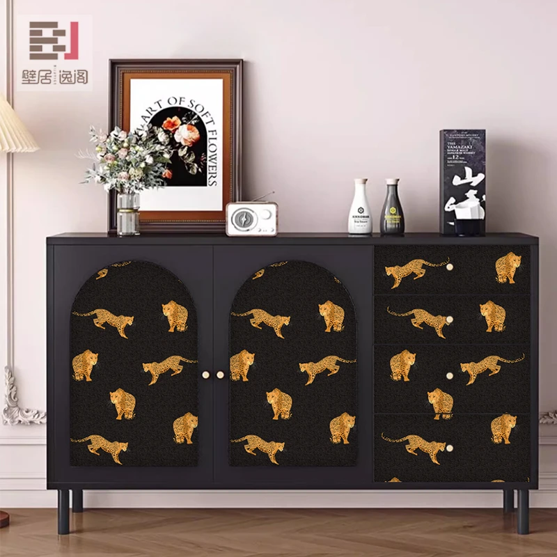 壁居逸阁法式复古豹子家具翻新贴纸自粘墙贴柜子移门装饰遮丑墙纸