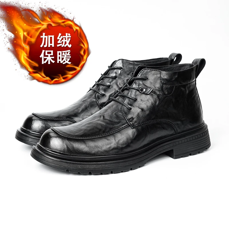 G5冬季男士高帮皮鞋头层牛皮英伦风马丁靴潮流皮靴加绒保暖23266