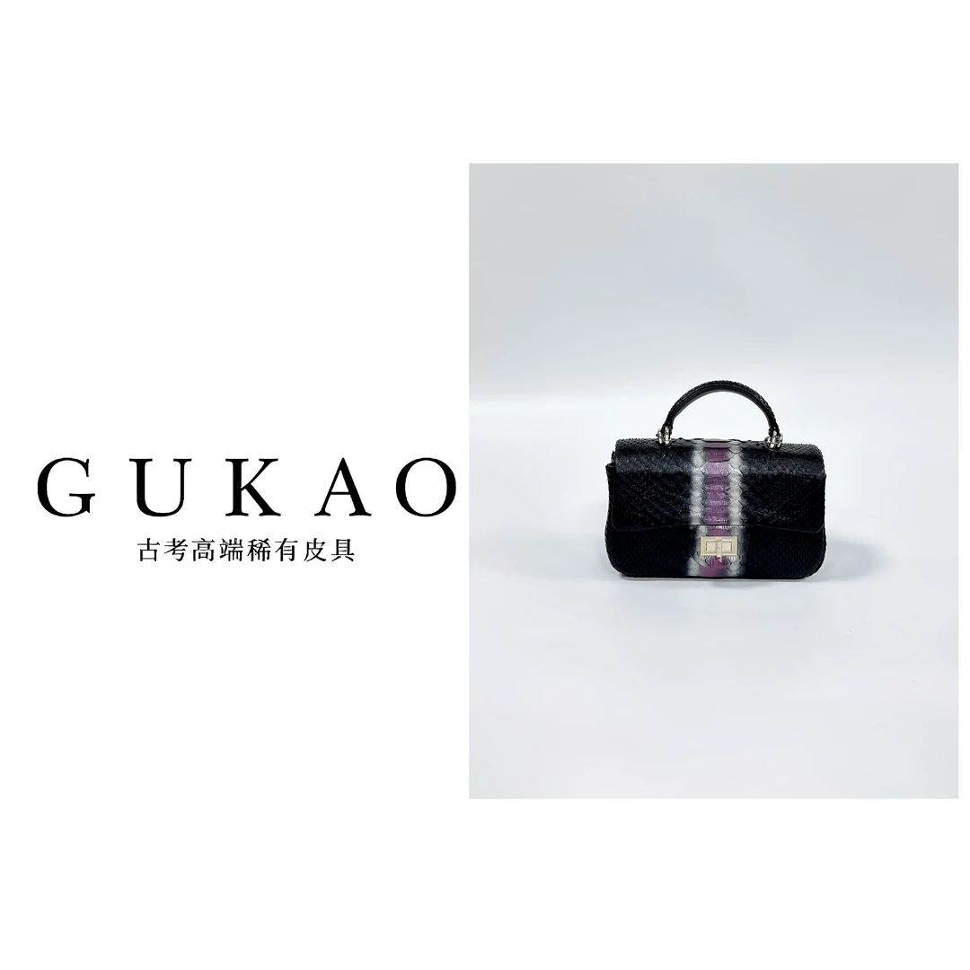 GUKAO手工高定2024新款女士真皮蛇皮羊皮皮手提斜跨包3541S-1