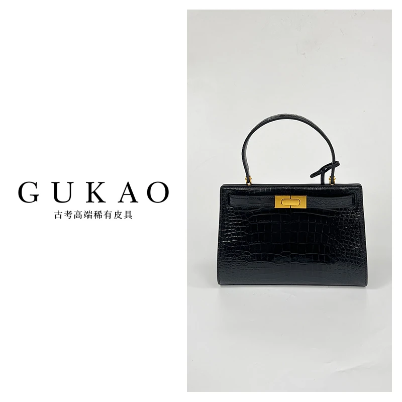 GUKAO手工高定2024新款女士真皮鳄鱼皮牛皮手提斜跨包3340B