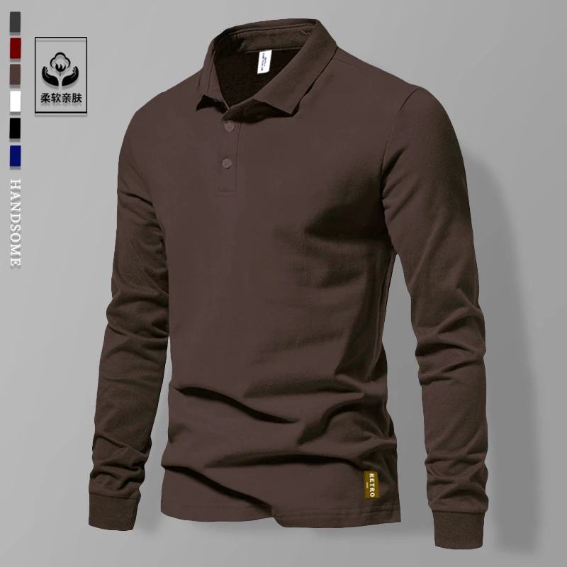 美式纯色男款男士翻领长袖polo衫t恤打底衫带领有领秋季上衣商务