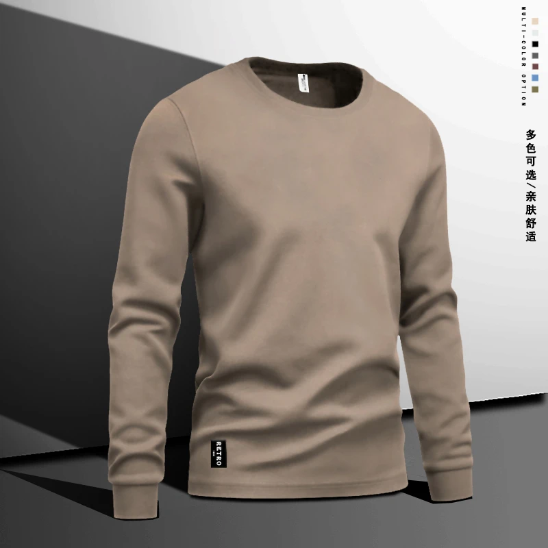 纯棉男士衣服爆款新款圆领套头重磅秋季男上衣长袖t恤卫衣打底衫