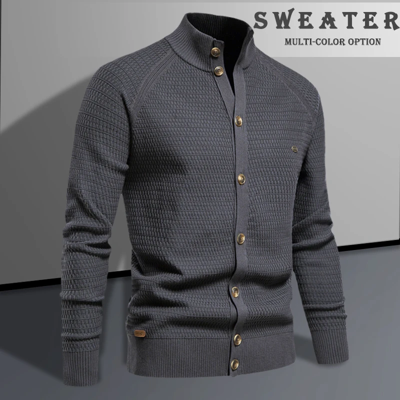 2024新款开衫男毛衣秋冬针织衫秋装立领针织长袖纯色外套打底痞帅