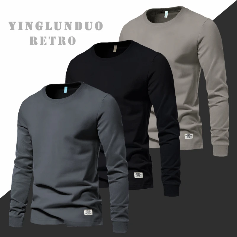 美式复古套头衣服卫衣男纯棉圆领秋季秋冬长袖t恤男士打底衫宽松
