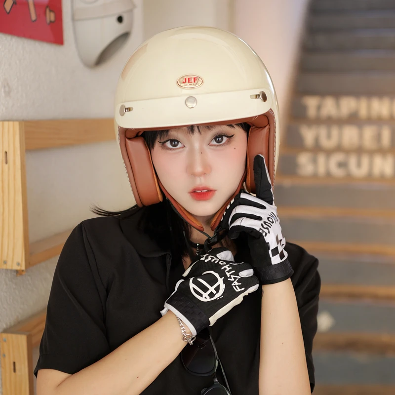 【5折清仓】台湾品牌摩托车头盔机车安全3C复古碳纤维四分之三半盔