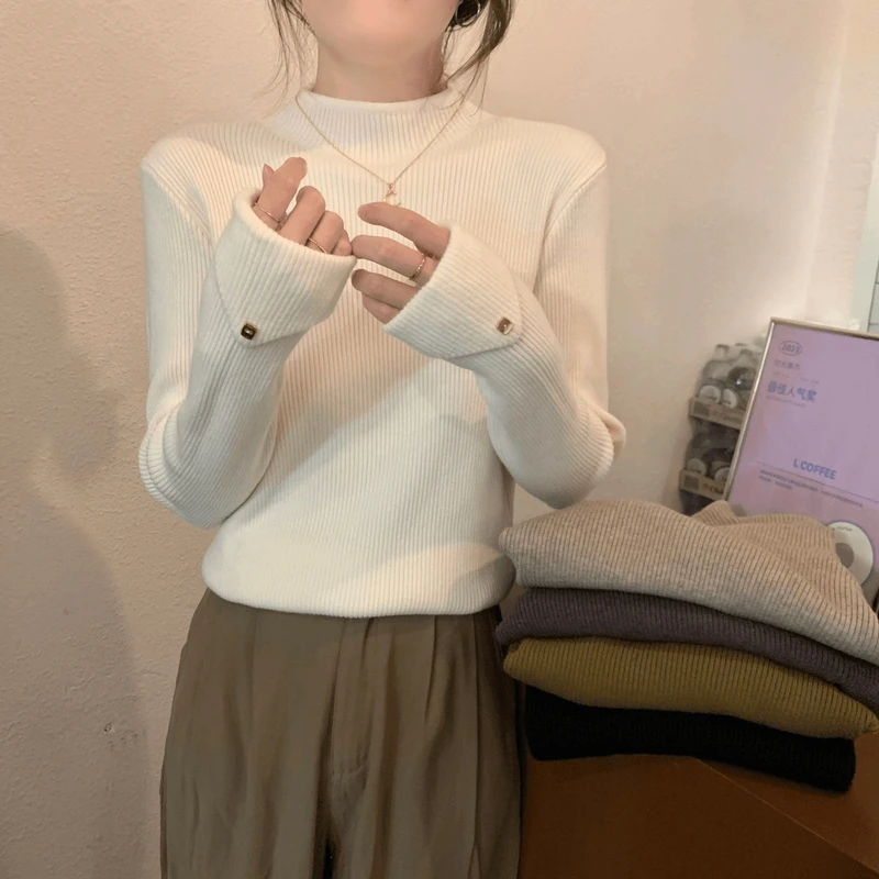 半高领打底衫女秋冬2024新款软糯风毛衣高级感长袖上衣内搭针织衫