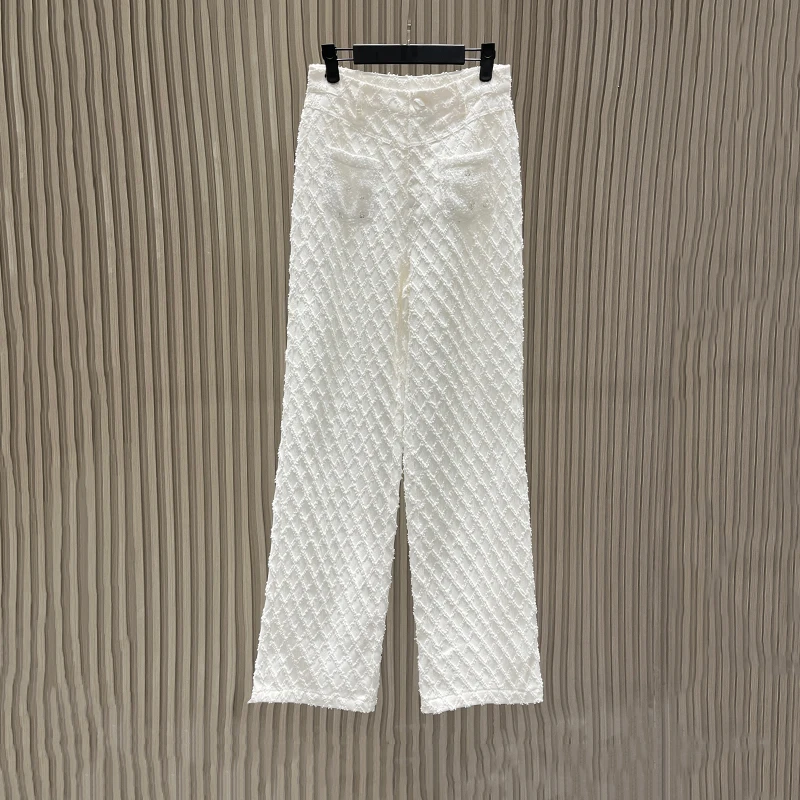2024秋冬白色高腰直筒时尚百搭微喇休闲牛仔裤A009