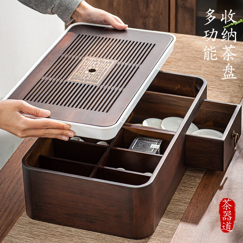 【新款两用竹制收纳盒】中式复古茶盘家用抽屉式车载便携式多功能