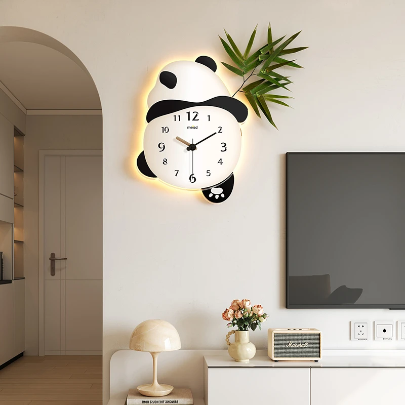 美世达熊猫钟表挂钟客厅新款简约现代轻奢高端家用静音时钟挂墙